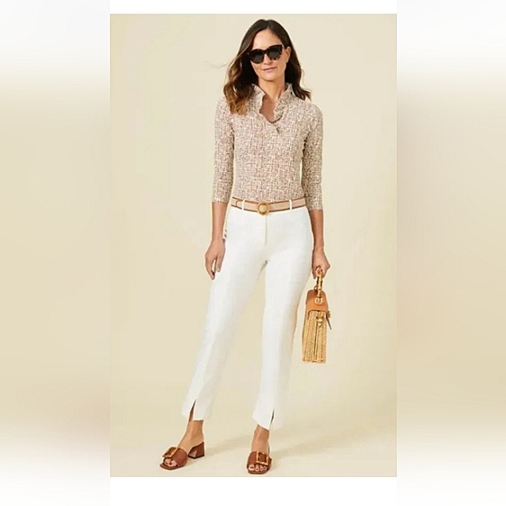 J. McLaughlin Durham Ruffle 3/4 Sleeve Cream Catalina Cloth Top Size Large.